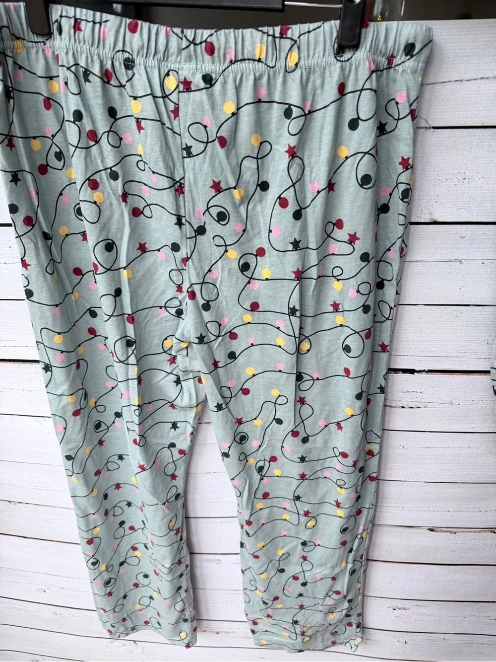 Women's Light Green Festive String Light Pajama Set